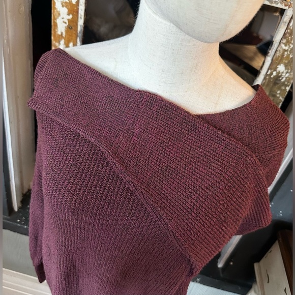 Free People Alana Burgundy Off Shoulder Slouchy Long Sleeve Top Sz Medium - Picture 4 of 6